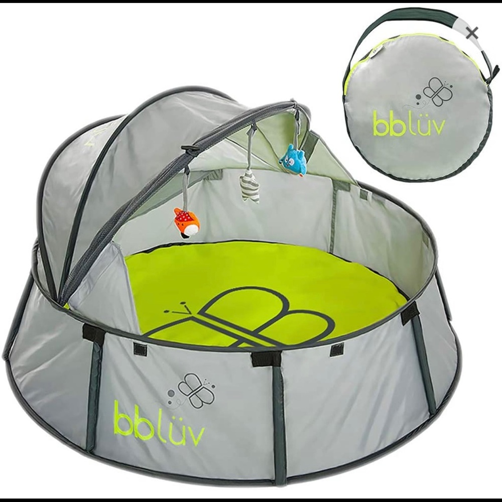 Gray & Lime Portable Baby Playpen with Canopy